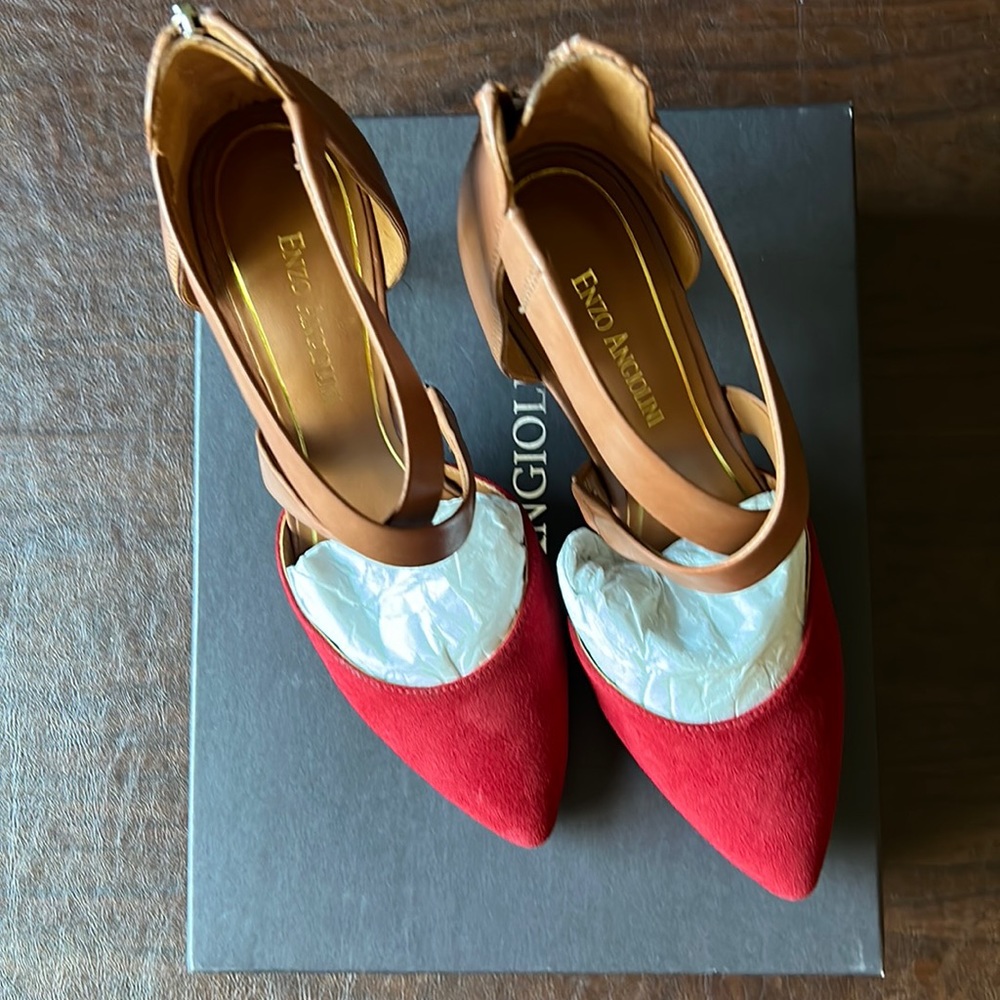 NIB - Enzo Angiolini heels  brown leather /red suede size 8